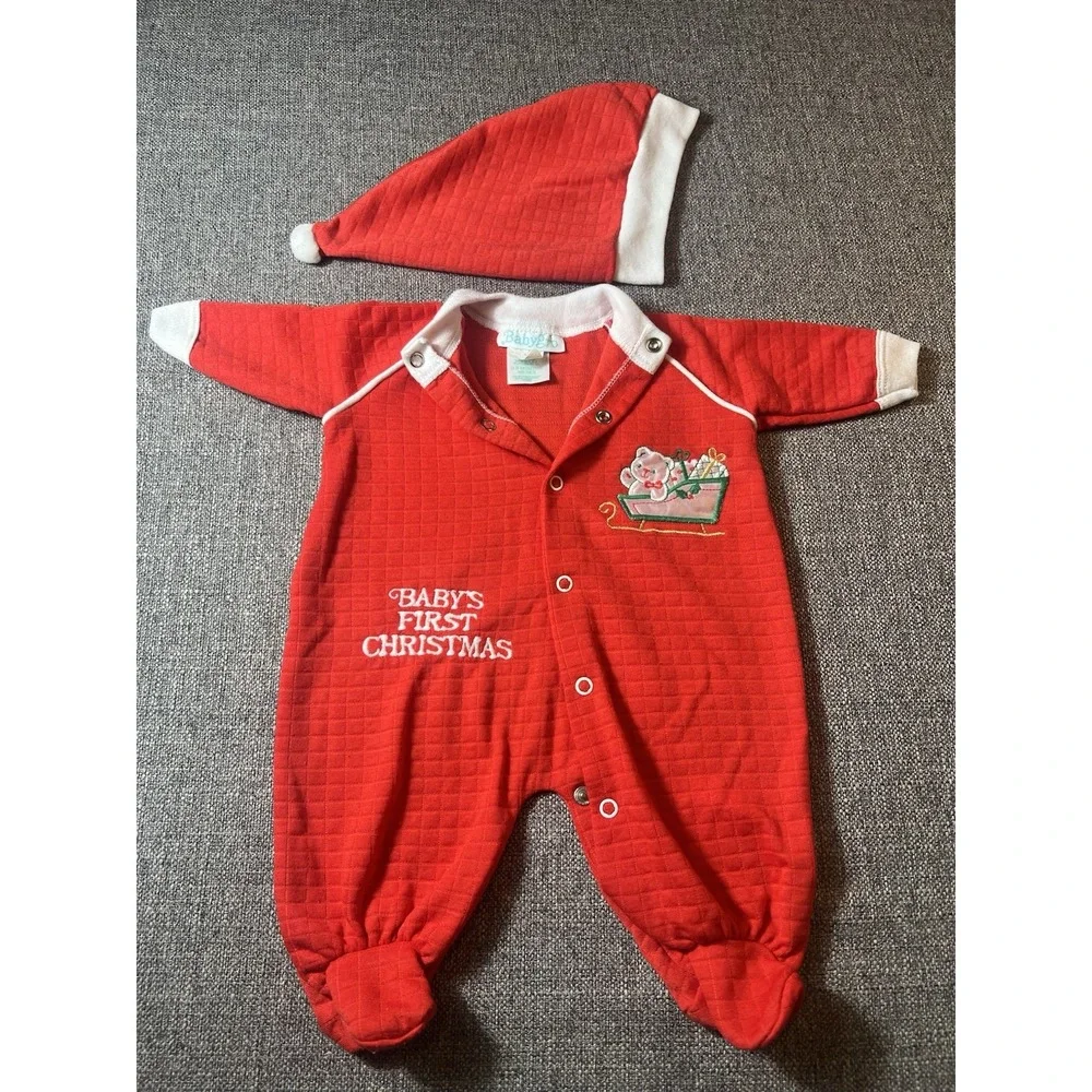 VINTAGE 1990'S BABYGRO INFANT BABY'S FIRST CHRISTMAS SLEEPWEAR‎ -0-3 Months